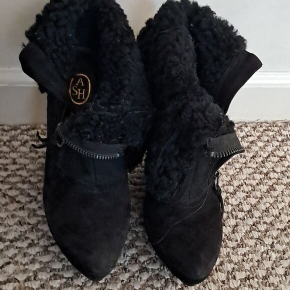 ASH Women's Rabbit Fur Suede Heeled/Platform Zip-Up Boots/Booties Size 7.5 - Picture 2 of 7